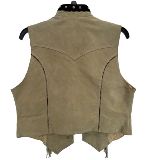 Pioneer Wear Beige Leather Vest w/ Fringe and Snaps Sz Medium