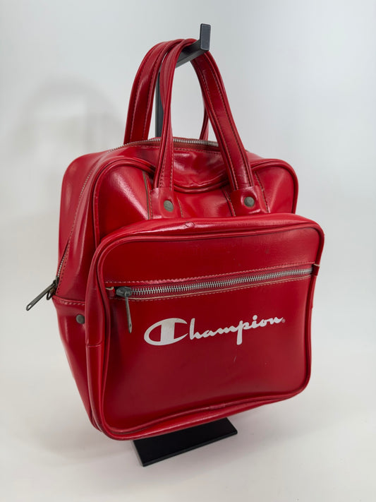 Vintage Champion Red Vinyl Bowling Bag Satchel Purse Y2K Retro