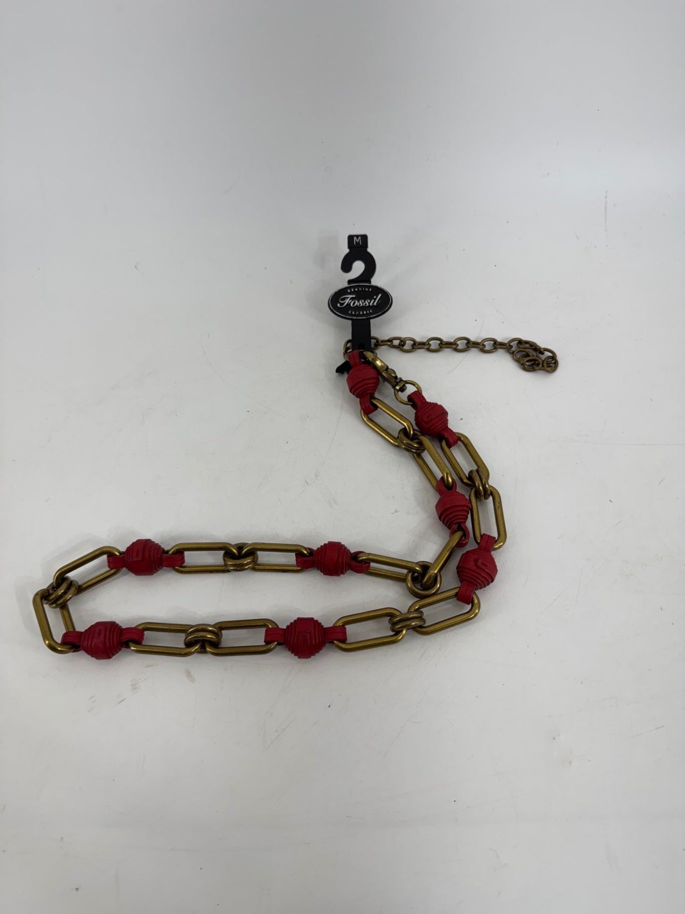 Fossil Gold and Red Leather Chain Belt