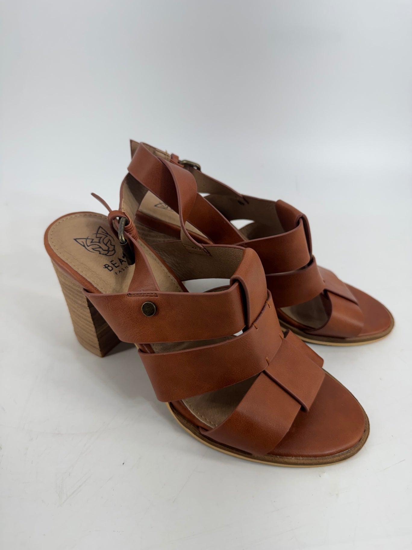 Beast Fashion Brown Leather Strap Heels