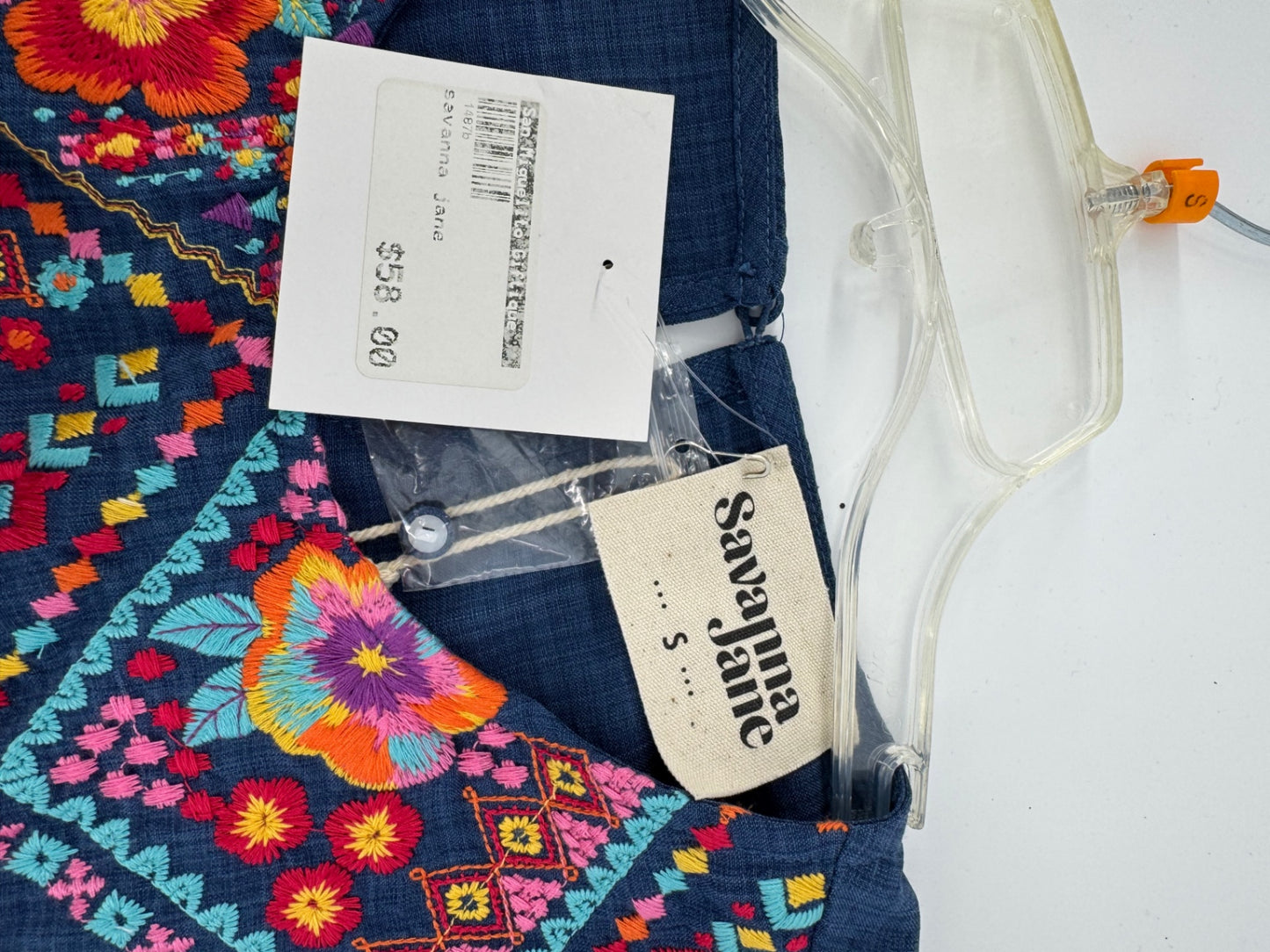 Savanna Jane Blue Multi-Colored Embroidered Blouse