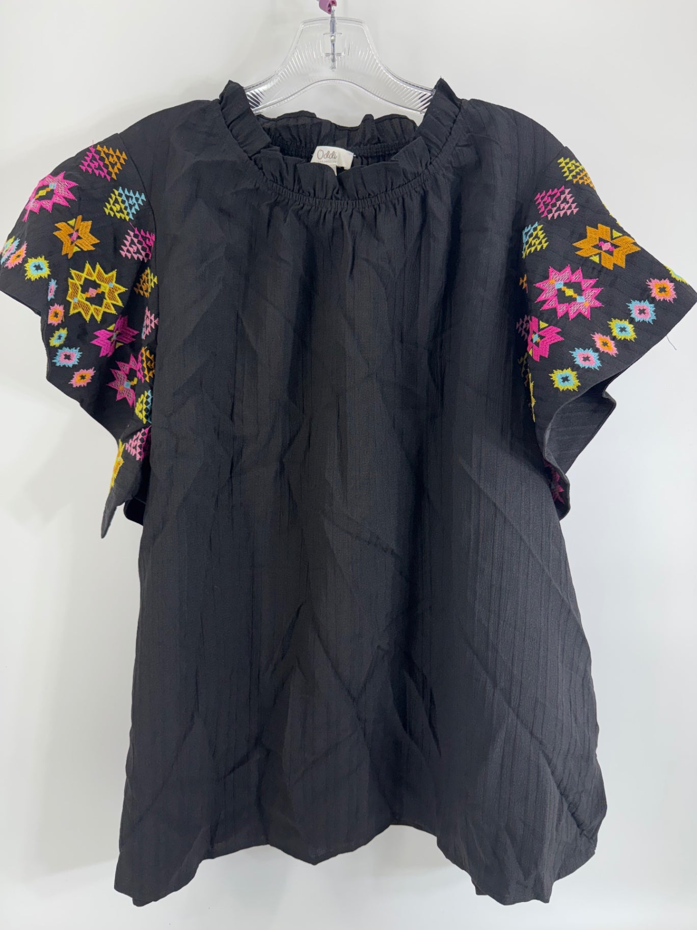 Oddi Black Shirt with Embroidered Sleeves