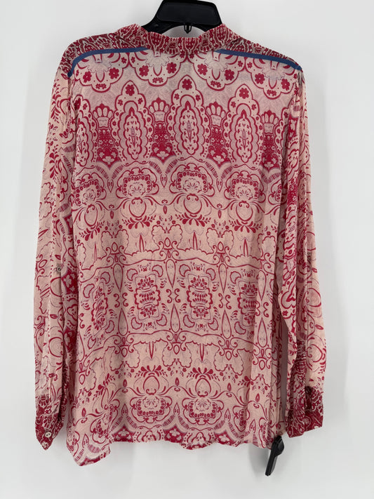Johnny Was Red/Pink Long Sleeve Button Up Size Large