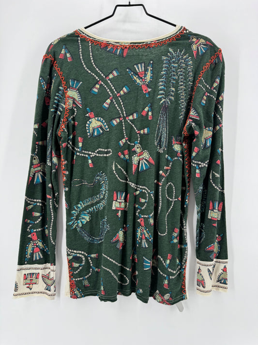 Double D Ranch Green Beaded Thunderbird LS Top Size L