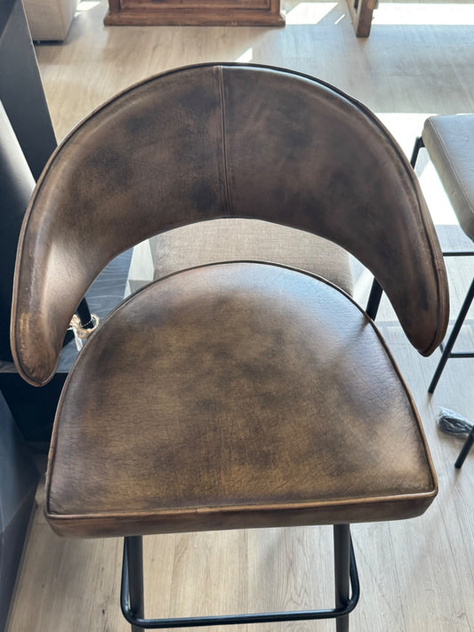Home Trends & Design Dark Brown Leather Barrel Barstool