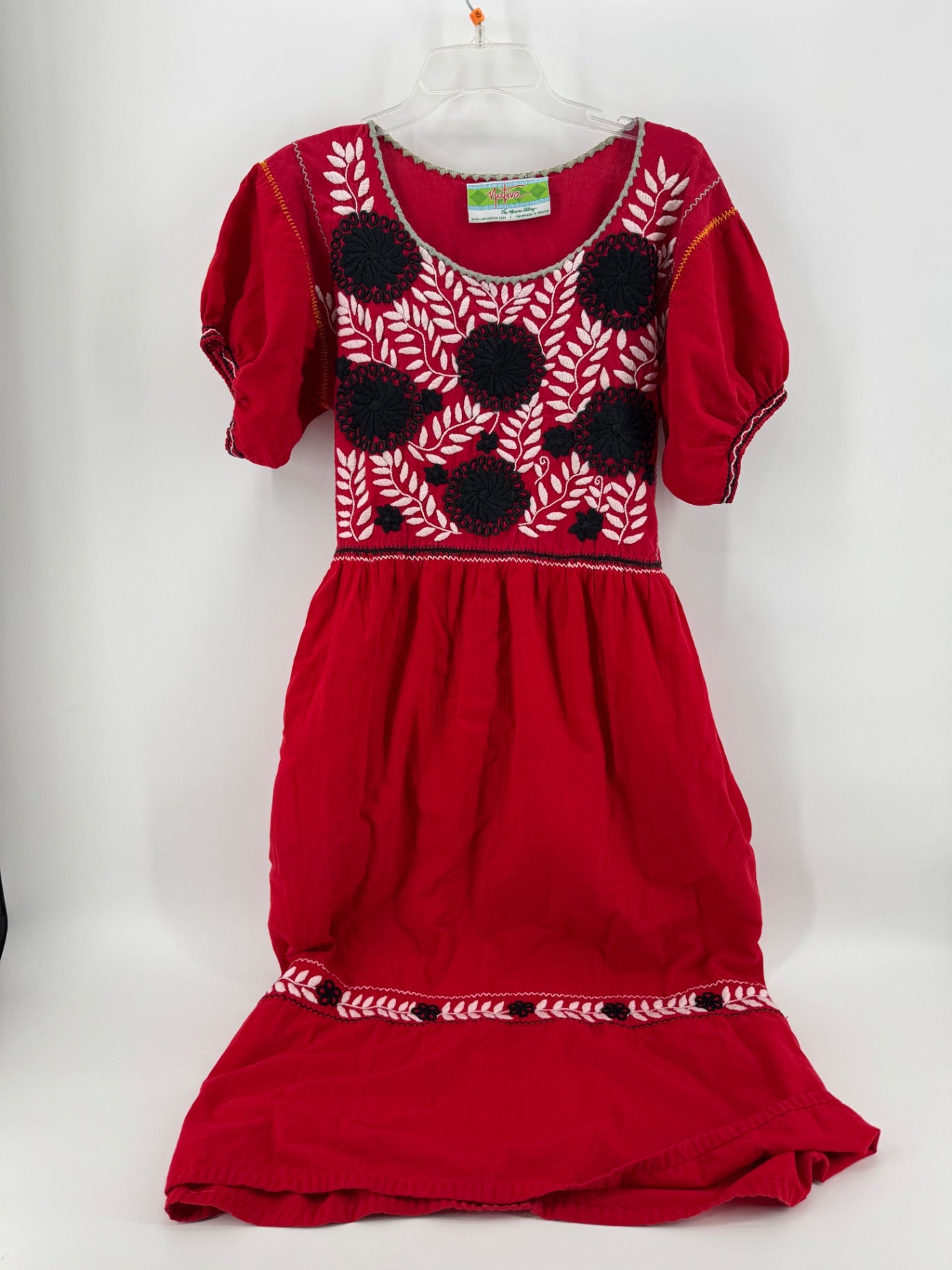 Nativa Red Linen Embroidered Dress
