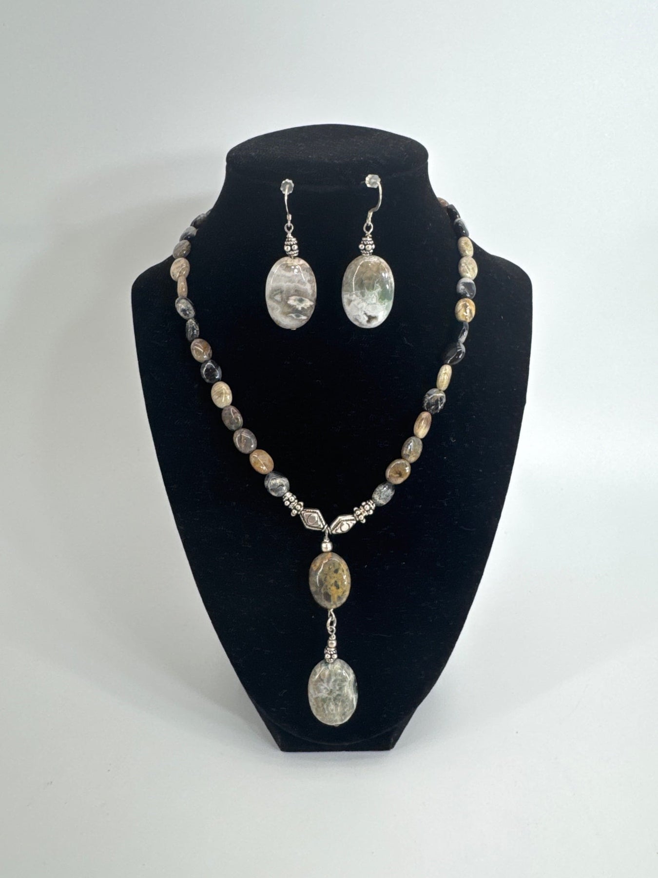 Multicolor Stone/Silver Necklace & Earrings