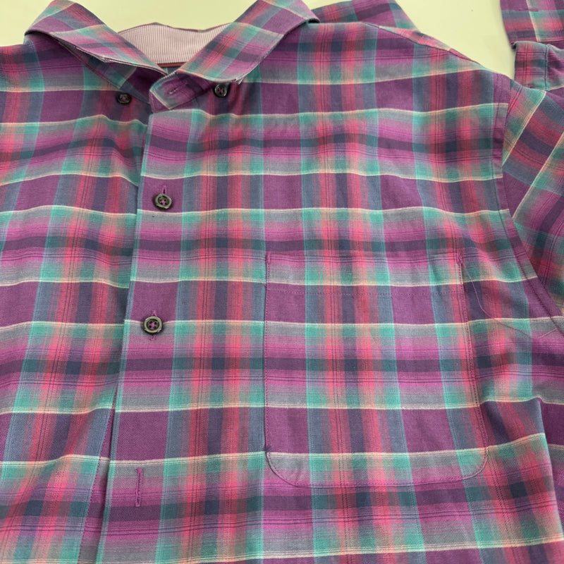Tommy Bahama Men's Pink/Purple/Teal Plaid Button Down Shirt Size L