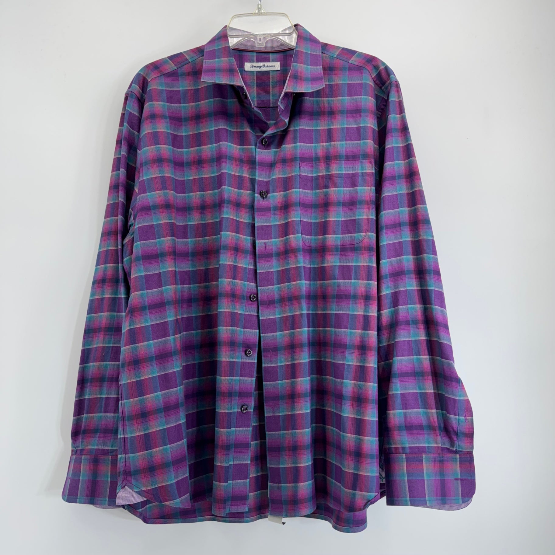 Tommy Bahama Men's Pink/Purple/Teal Plaid Button Down Shirt Size L