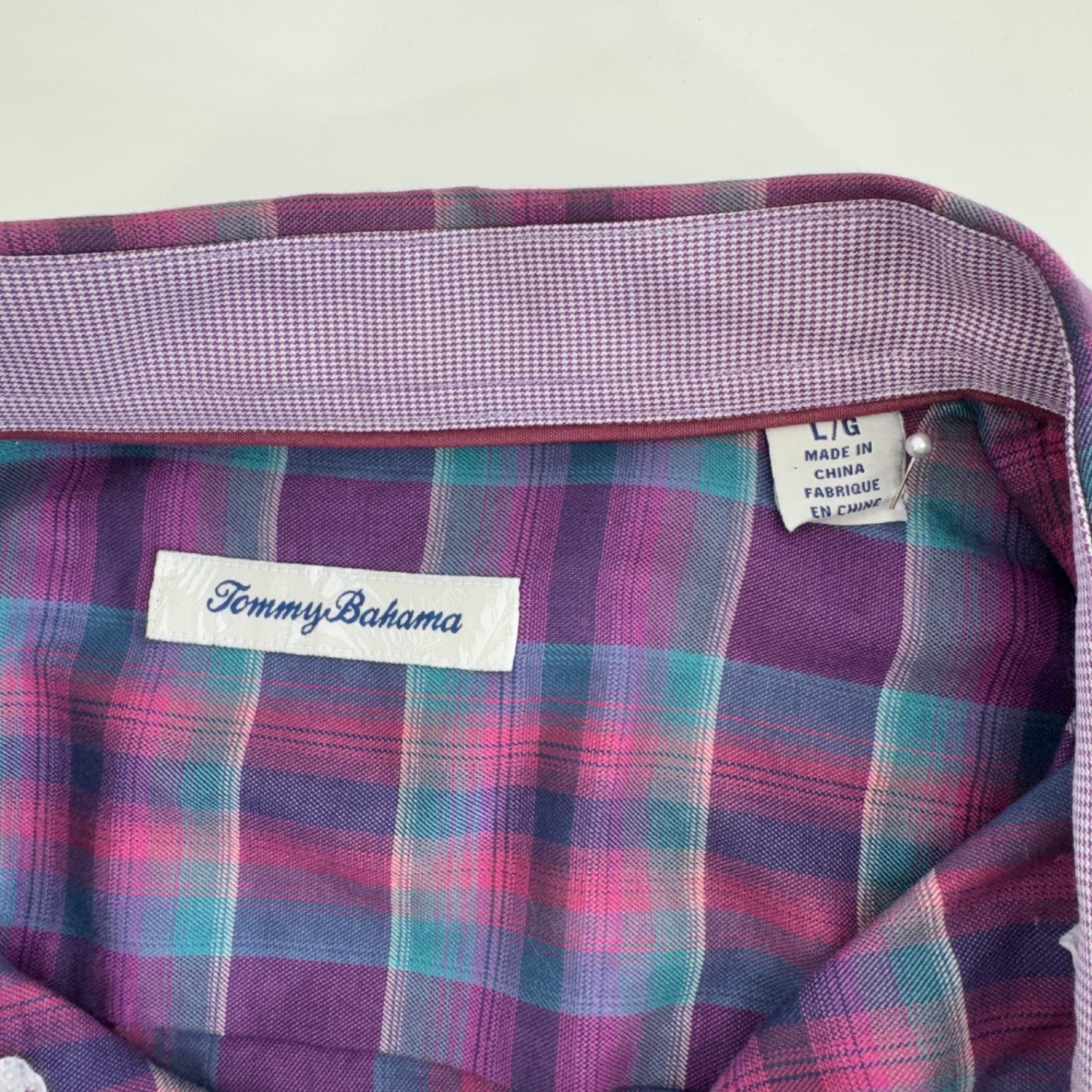 Tommy Bahama Men's Pink/Purple/Teal Plaid Button Down Shirt Size L