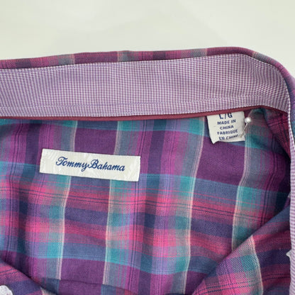 Tommy Bahama Men's Pink/Purple/Teal Plaid Button Down Shirt Size L