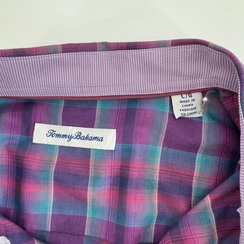 Tommy Bahama Men's Pink/Purple/Teal Plaid Button Down Shirt Size L