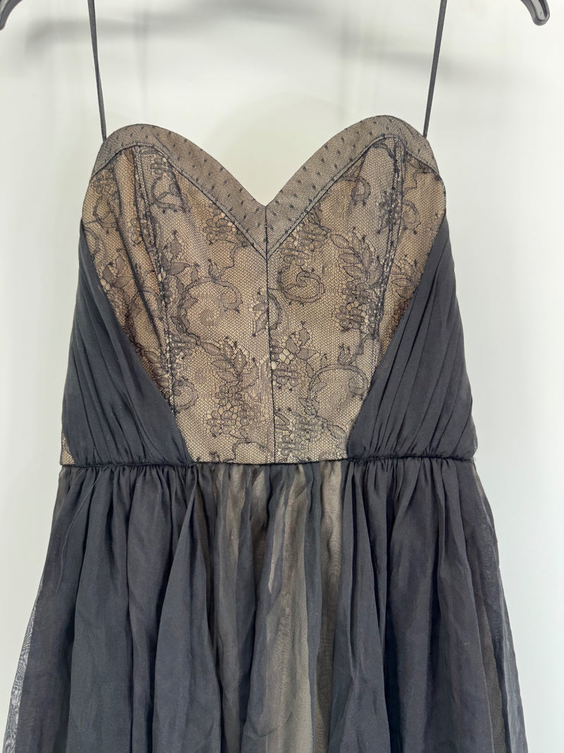 ABS Allen Schwartz Black w/ Nude Lace Strapless Sz Medium