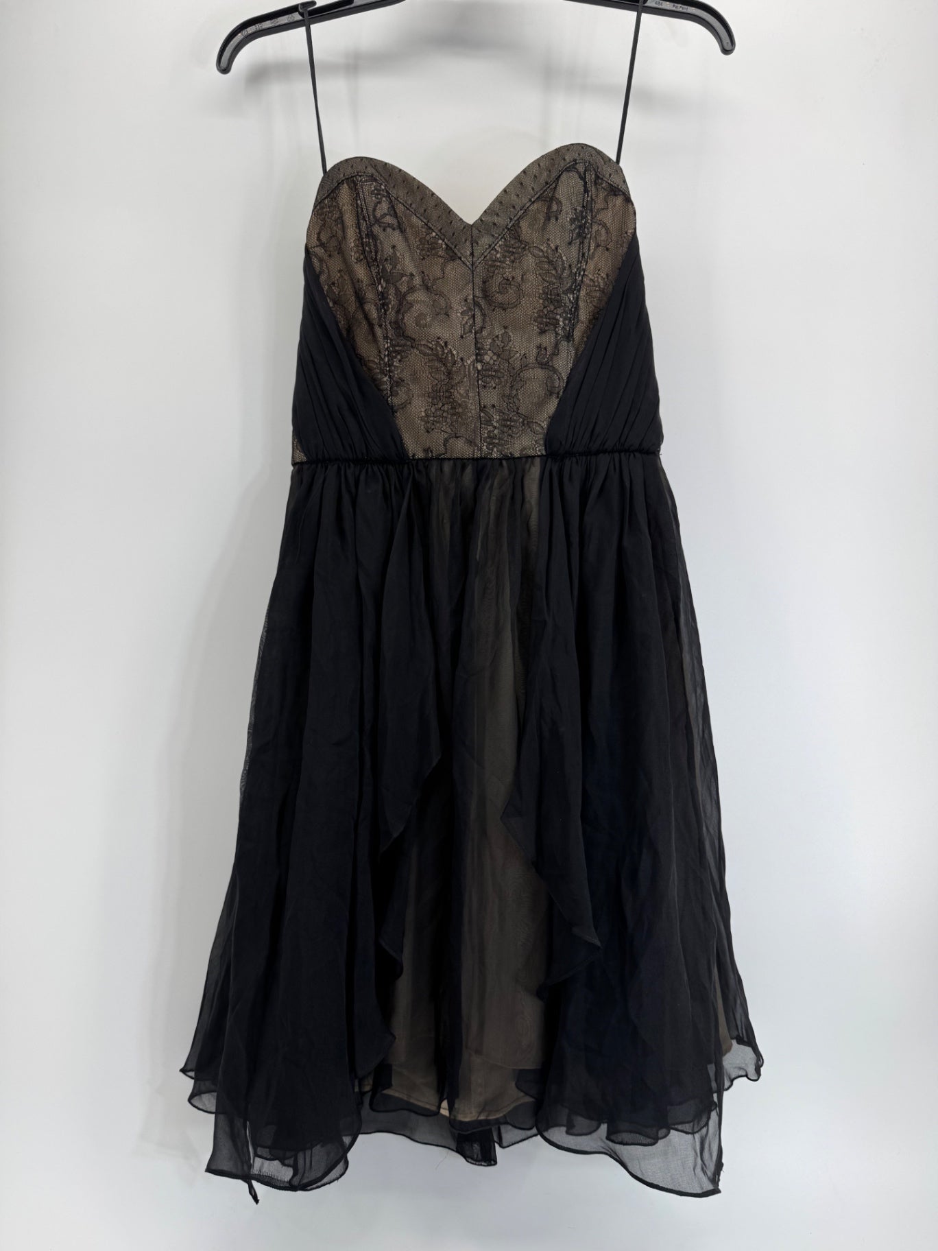 ABS Allen Schwartz Black w/ Nude Lace Strapless Sz Medium