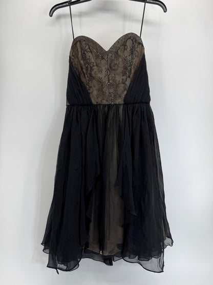 ABS Allen Schwartz Black w/ Nude Lace Strapless Sz Medium