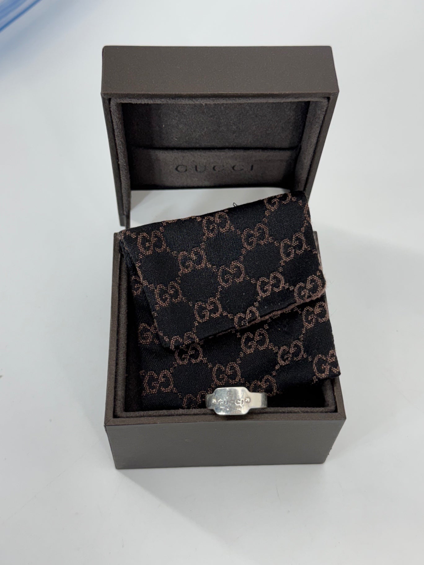 Gucci trademark-logo sterling silver ring w/box
