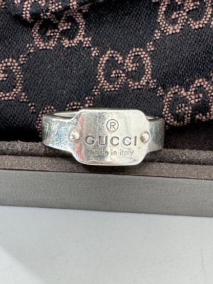 Gucci trademark-logo sterling silver ring w/box