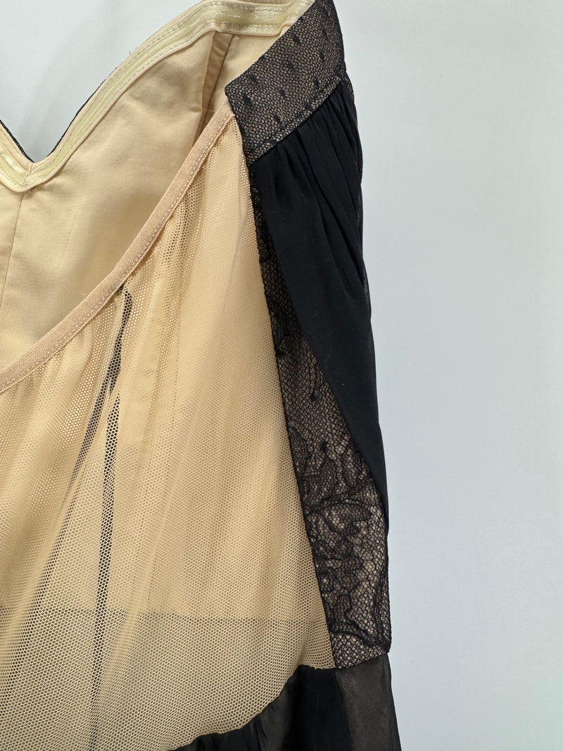 ABS Allen Schwartz Black w/ Nude Lace Strapless Sz Medium