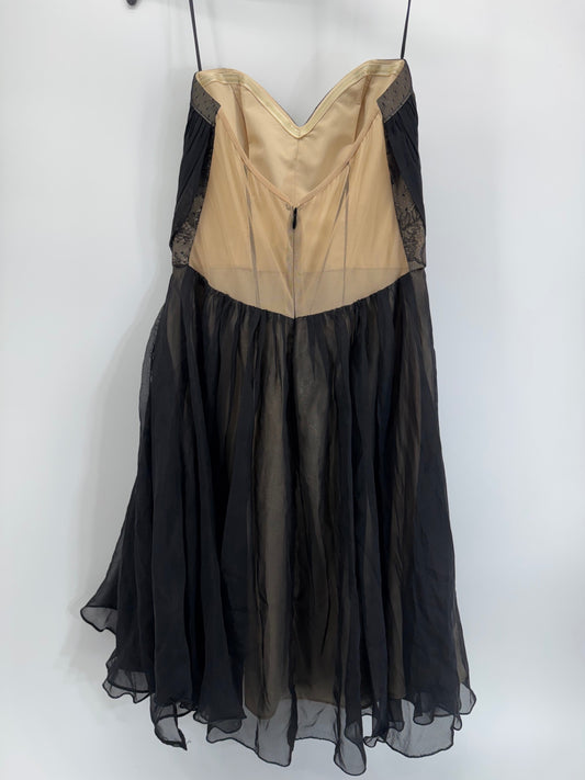 ABS Allen Schwartz Black w/ Nude Lace Strapless Sz Medium