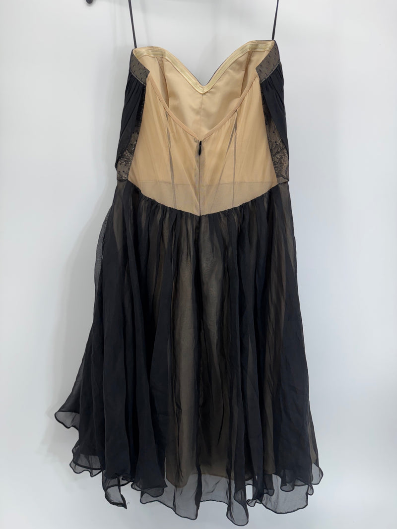ABS Allen Schwartz Black w/ Nude Lace Strapless Sz Medium
