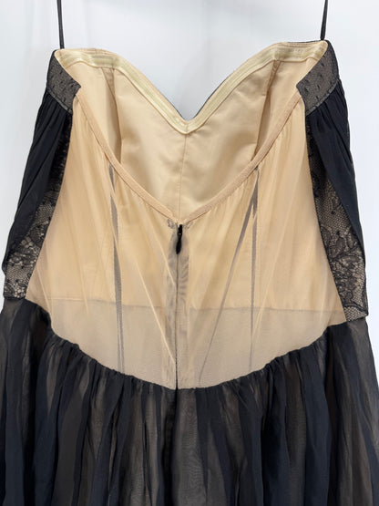 ABS Allen Schwartz Black w/ Nude Lace Strapless Sz Medium
