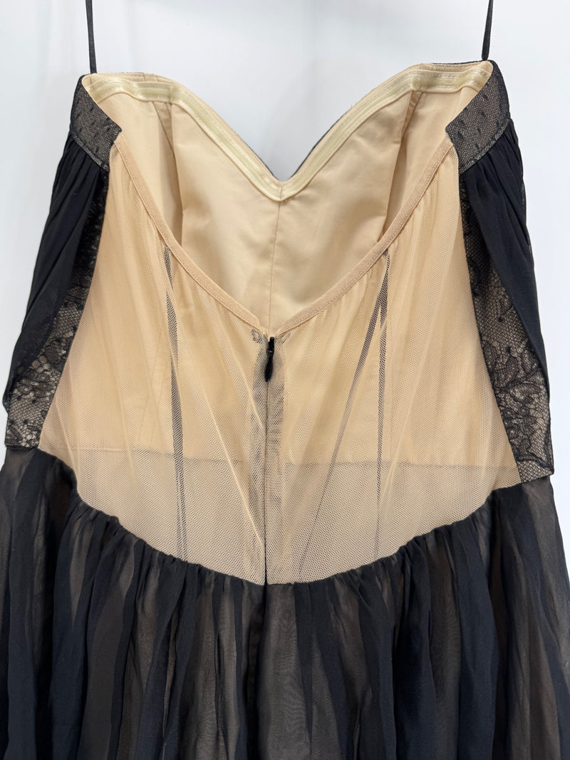 ABS Allen Schwartz Black w/ Nude Lace Strapless Sz Medium