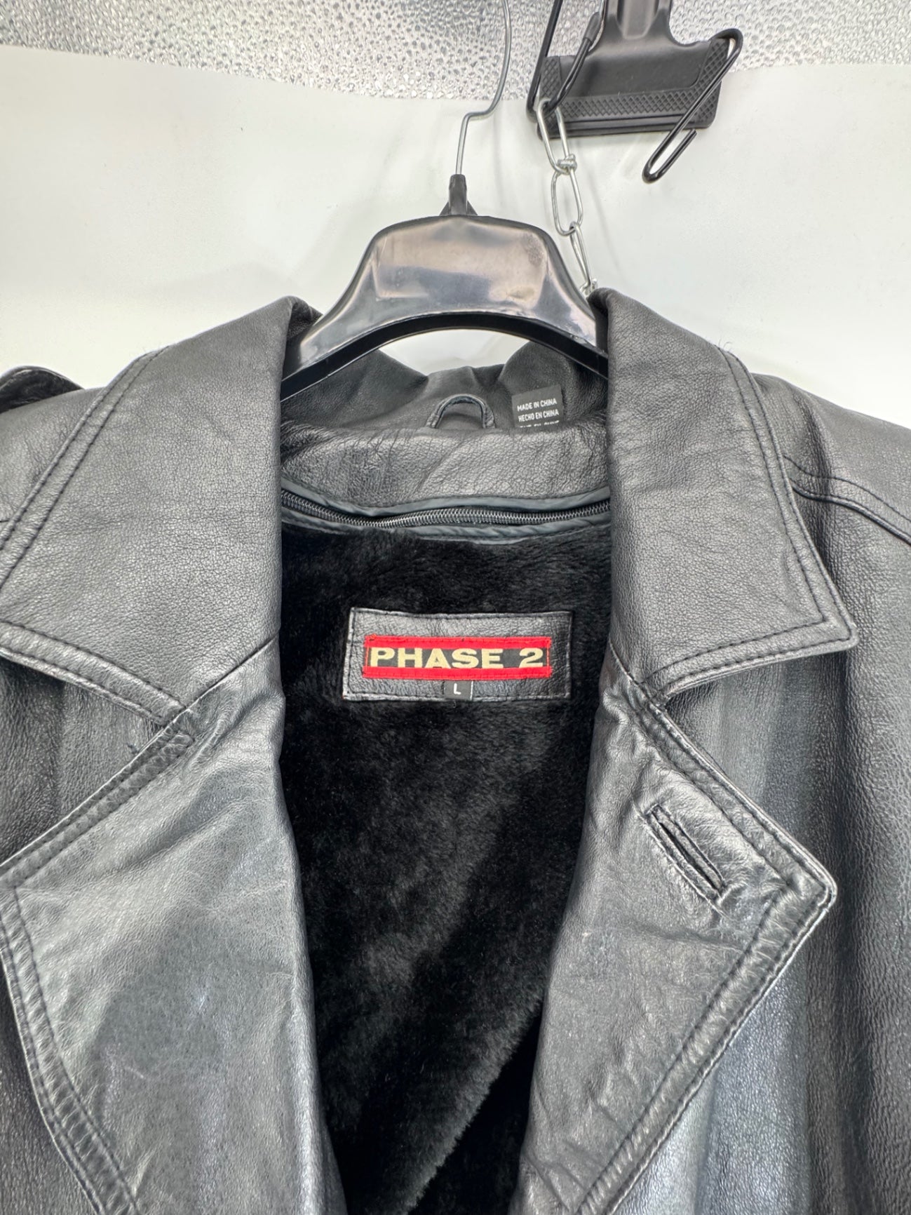 Phase 2 Vintage Black Leather Trench Coat Sz LG