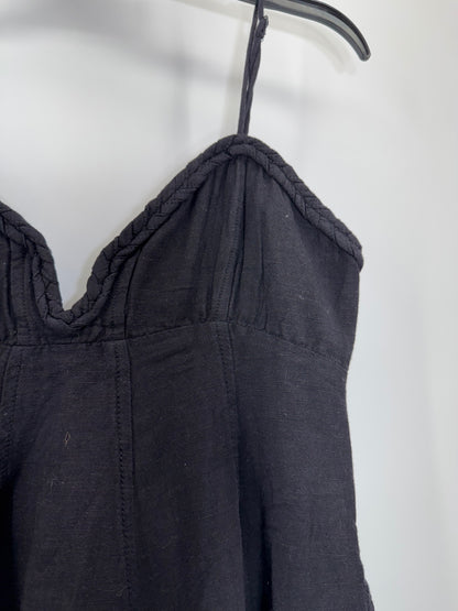 Free People Black Linen Rope Trim Dress Sz XS