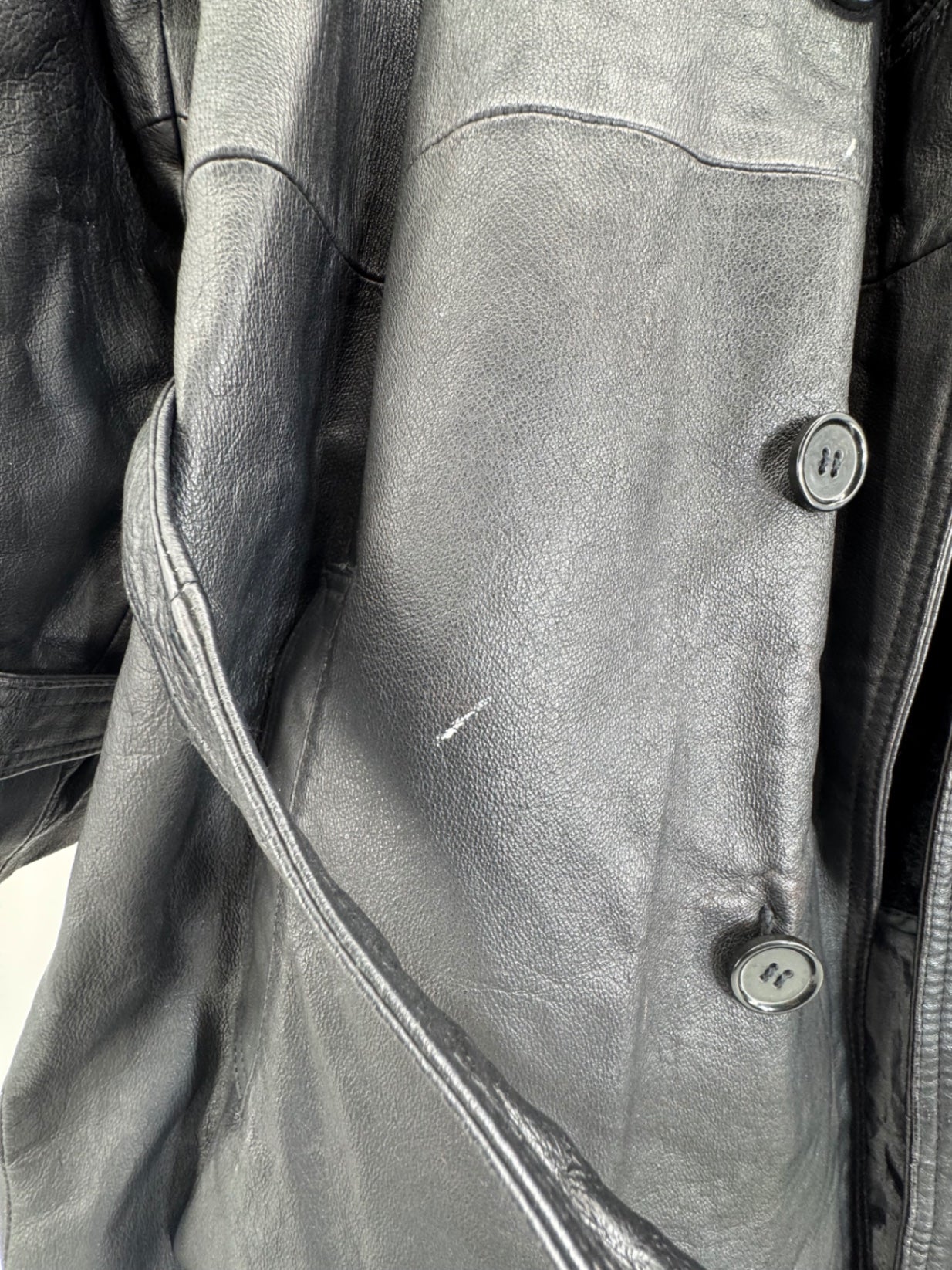 Phase 2 Vintage Black Leather Trench Coat Sz LG