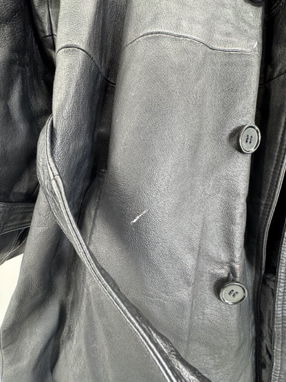 Phase 2 Vintage Black Leather Trench Coat Sz LG