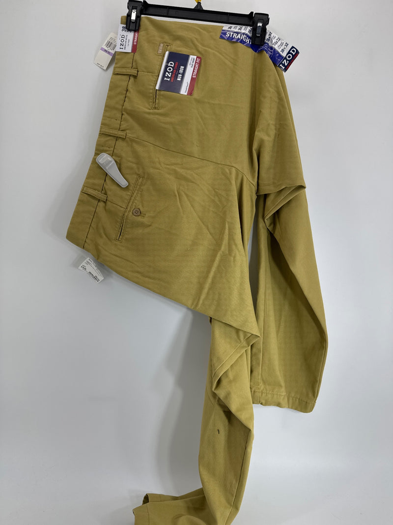 IZOD Chino Men's Khaki Flat Front Straight Fit 38x32 NEW
