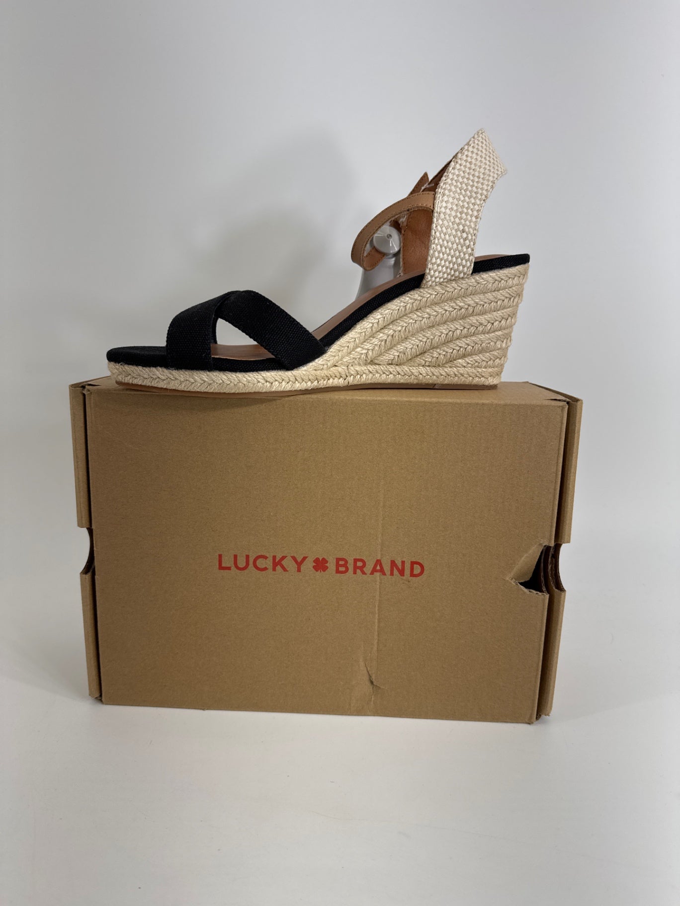 Lucky Brand Ladies Maeylee Espadrille Wedge Black Size 10 New in Box