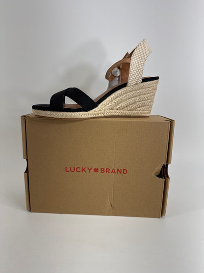 Lucky Brand Ladies Maeylee Espadrille Wedge Black Size 10 New in Box