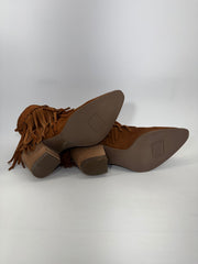 Dingo Tapadero Suede Fringe Ankle Boots Brown Sz 8