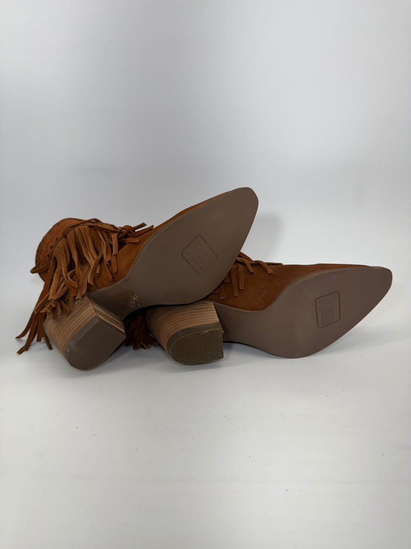 Dingo Tapadero Suede Fringe Ankle Boots Brown Sz 8