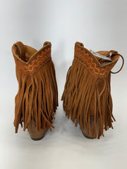 Dingo Tapadero Suede Fringe Ankle Boots Brown Sz 8