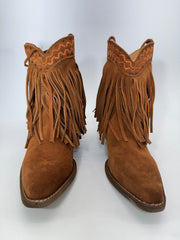 Dingo Tapadero Suede Fringe Ankle Boots Brown Sz 8