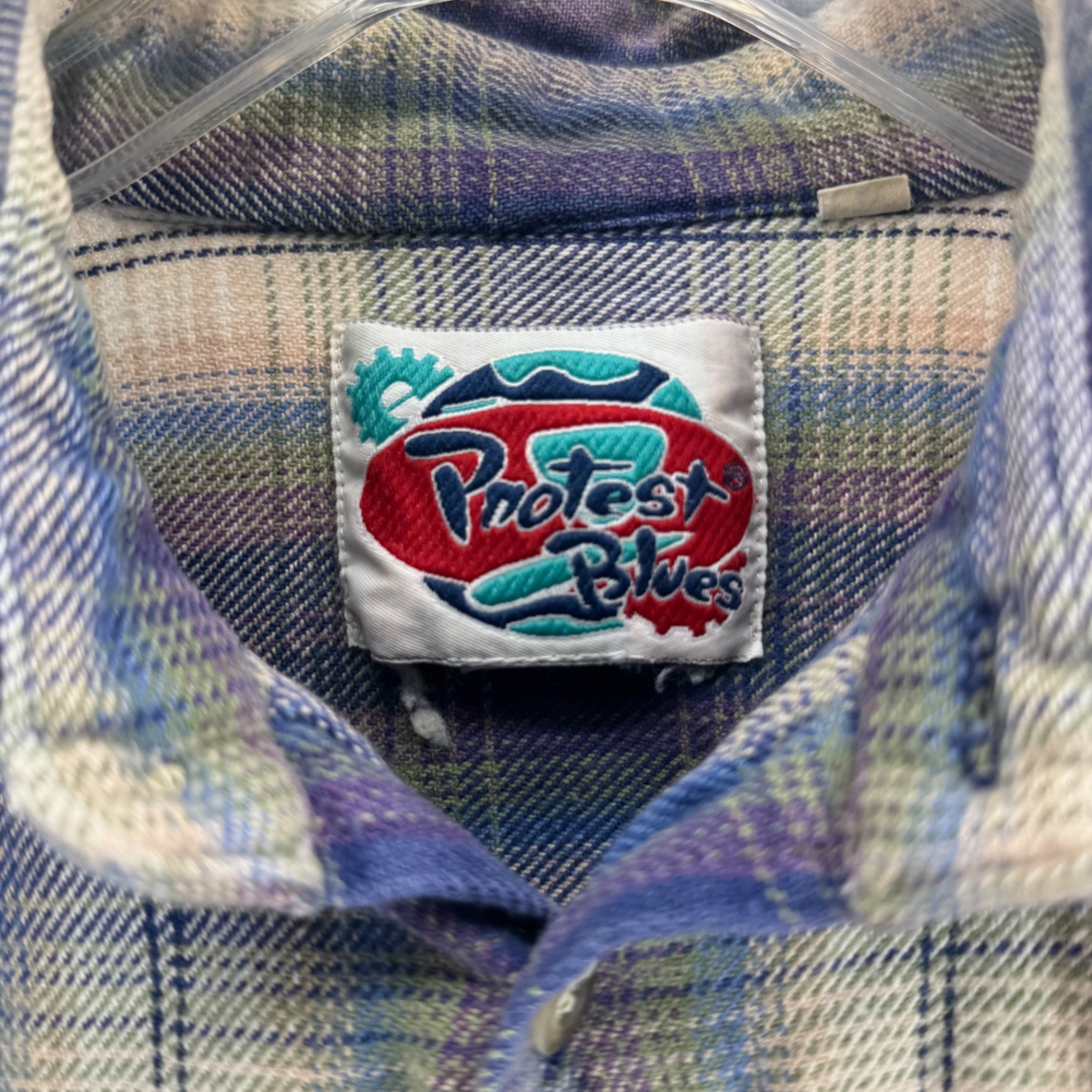 Vintage Protest Blues Multicolor Plaid Button Up