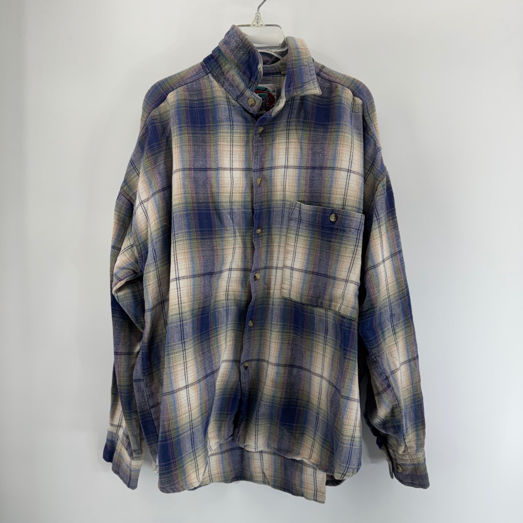 Vintage Protest Blues Multicolor Plaid Button Up