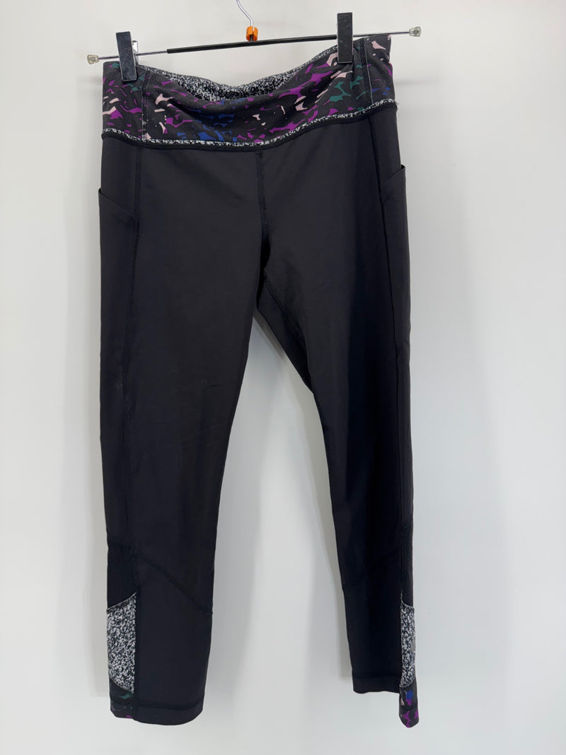 Lululemon Black Colorful Waist Band Capri Leggings