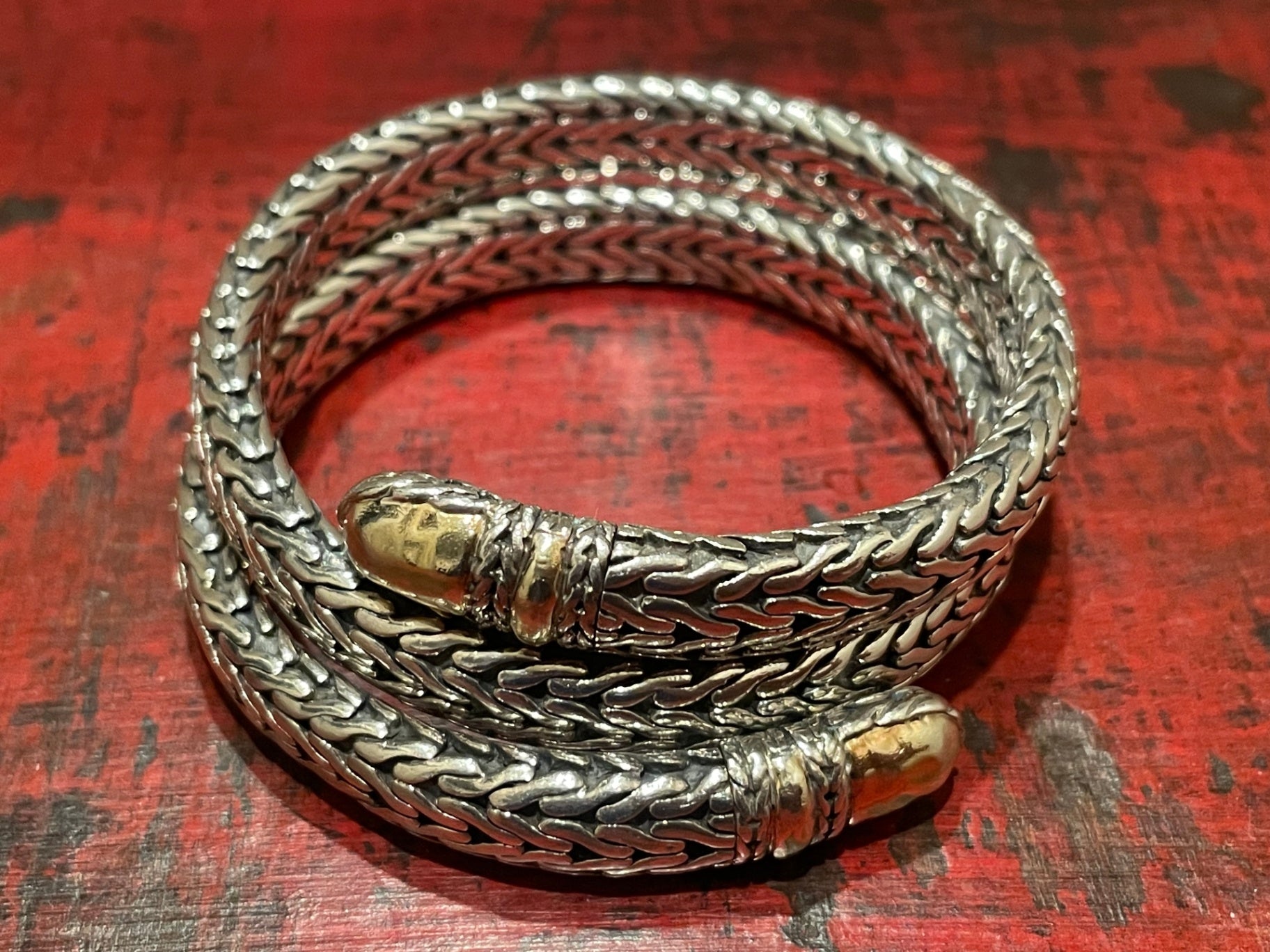 John Hardy Sterling Silver and 22K Gold Coil Bracelet