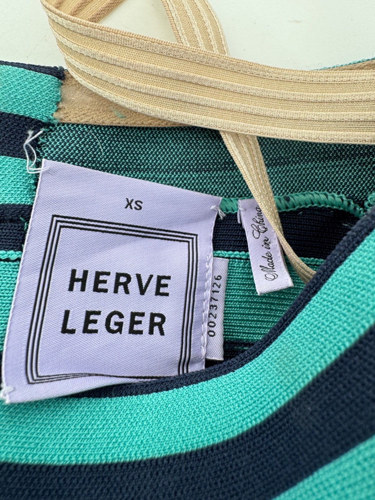 Herve Leger XS Strapless Bandage Mini Dress Blue Turquoise Bodycon