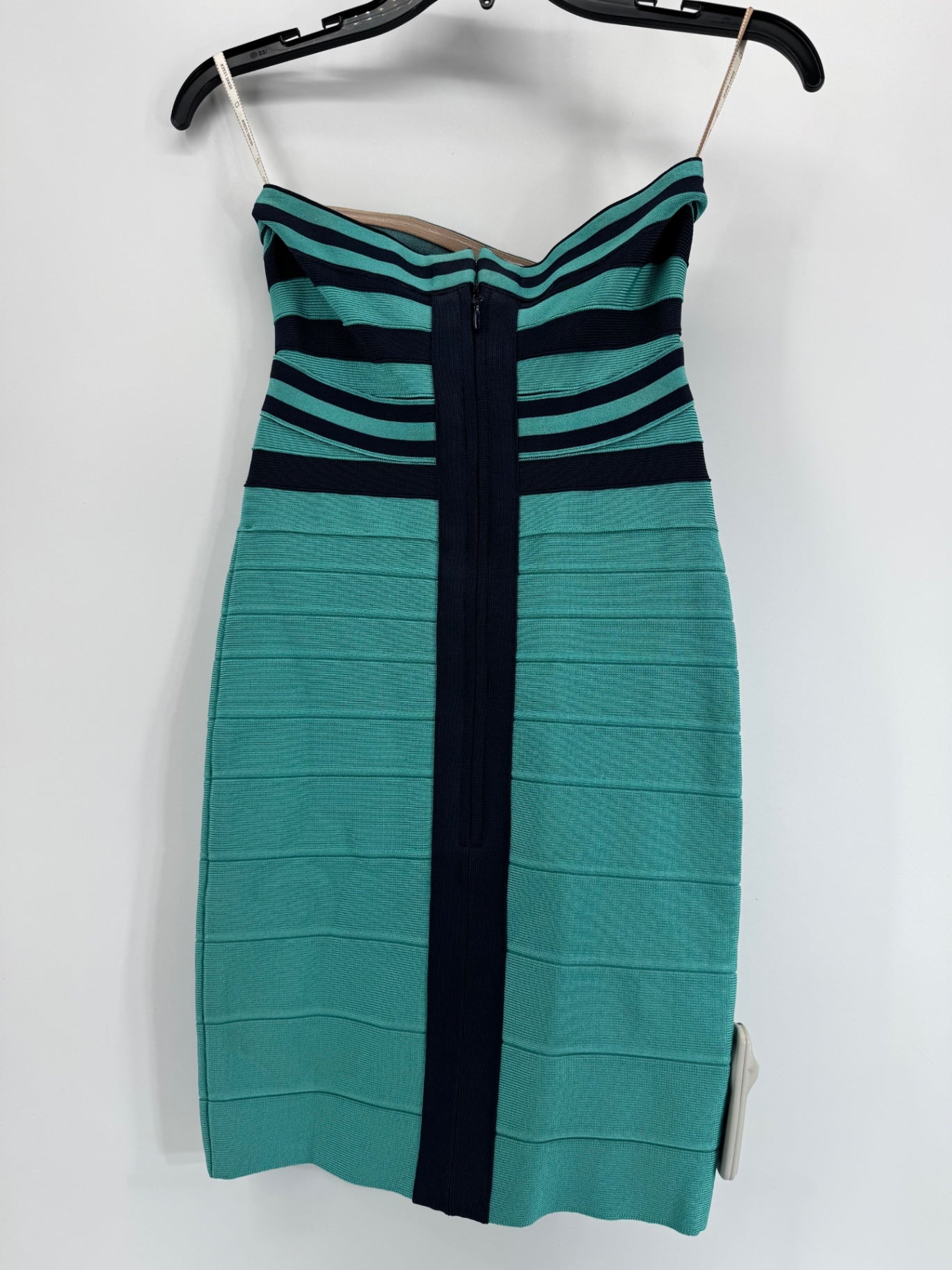 Herve Leger XS Strapless Bandage Mini Dress Blue Turquoise Bodycon