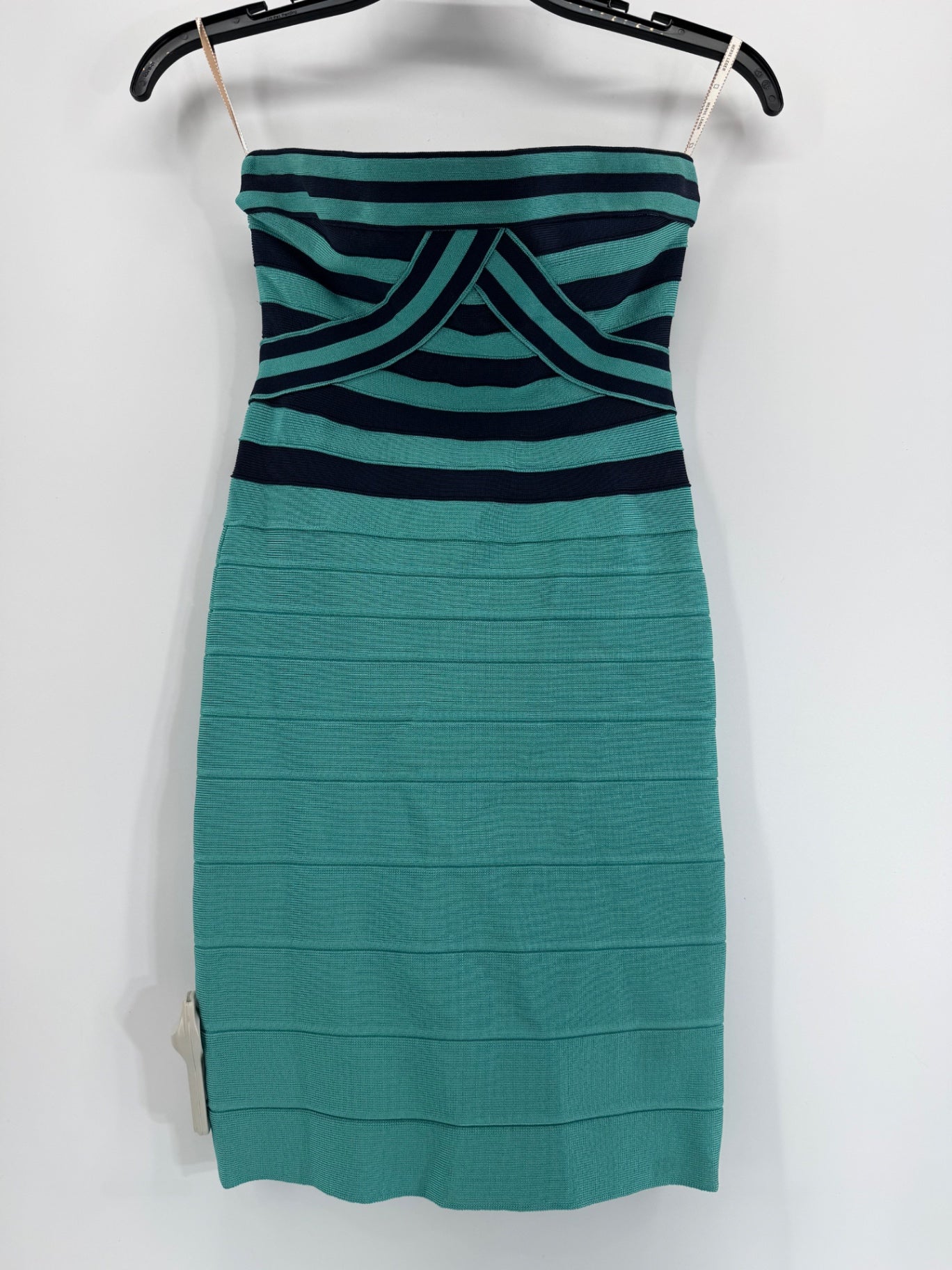 Herve Leger XS Strapless Bandage Mini Dress Blue Turquoise Bodycon