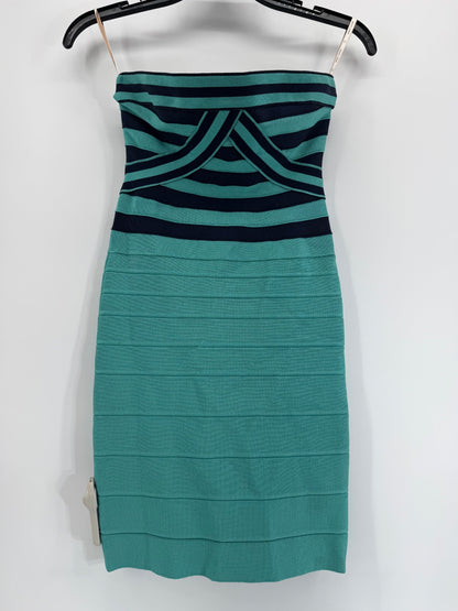 Herve Leger XS Strapless Bandage Mini Dress Blue Turquoise Bodycon