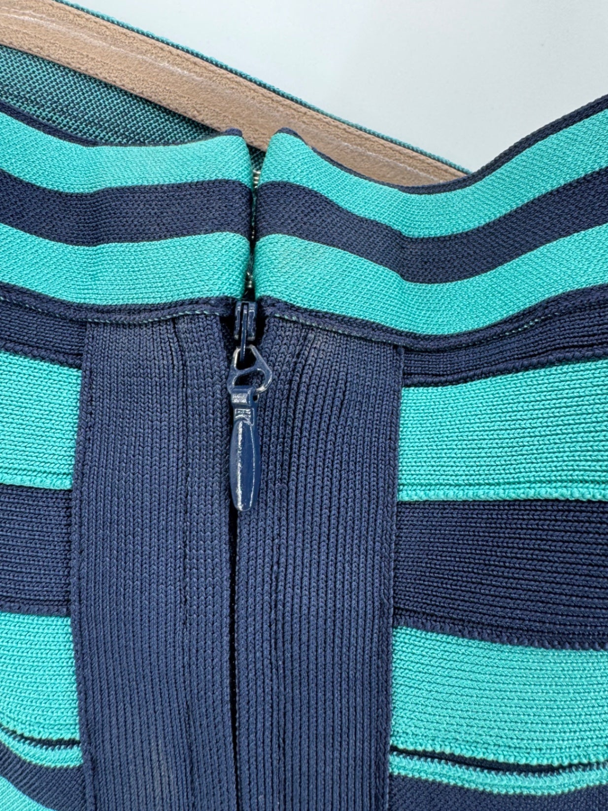 Herve Leger XS Strapless Bandage Mini Dress Blue Turquoise Bodycon