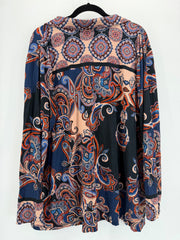 Johnny Was - Blue Paisley LS Collared Top - 2X