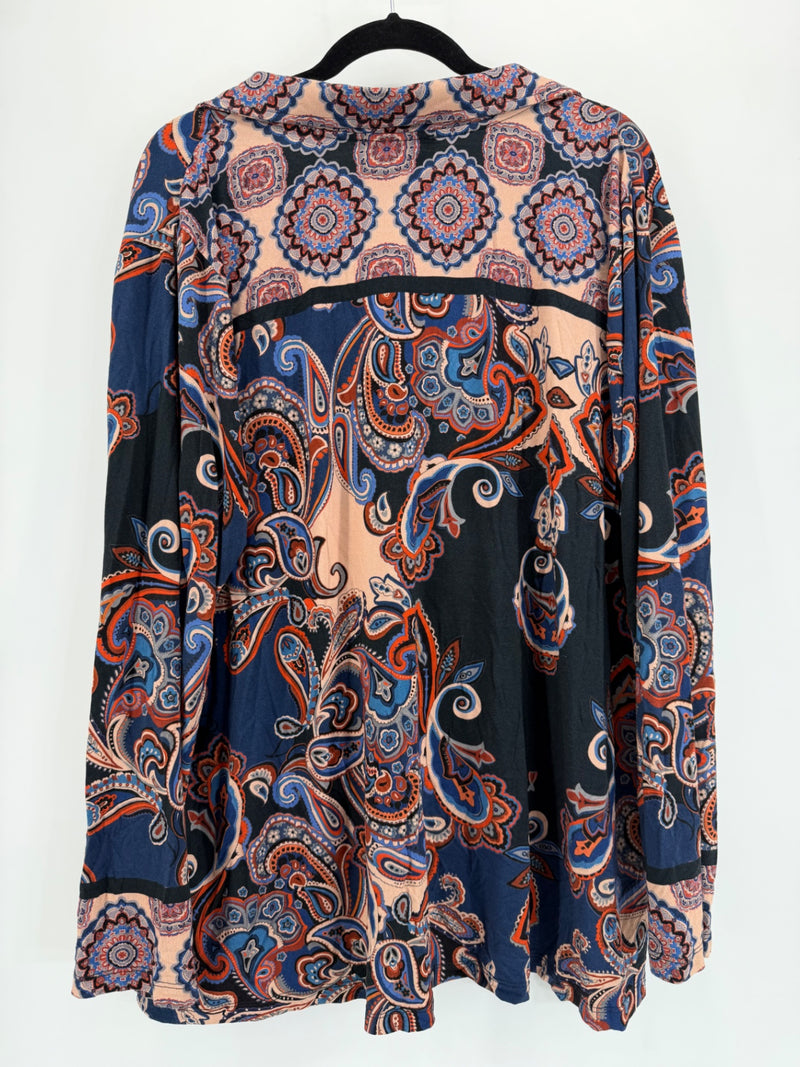 Johnny Was - Blue Paisley LS Collared Top - 2X