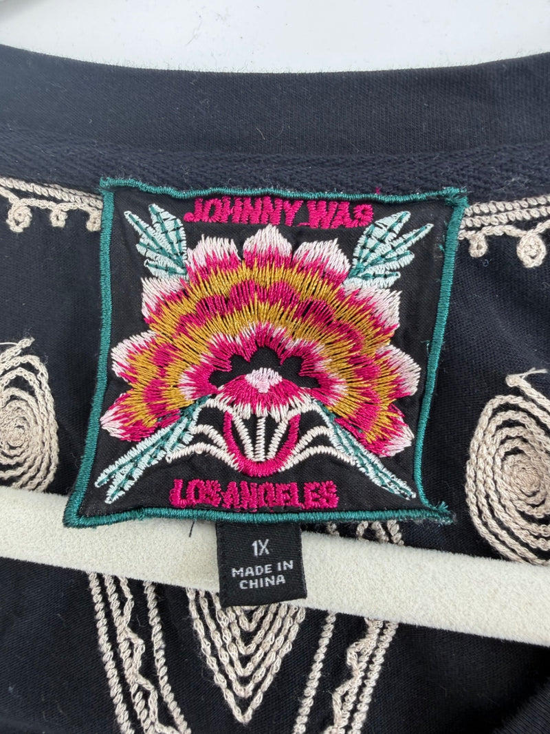 Johnny Was Black Beige Embroidered Tunic