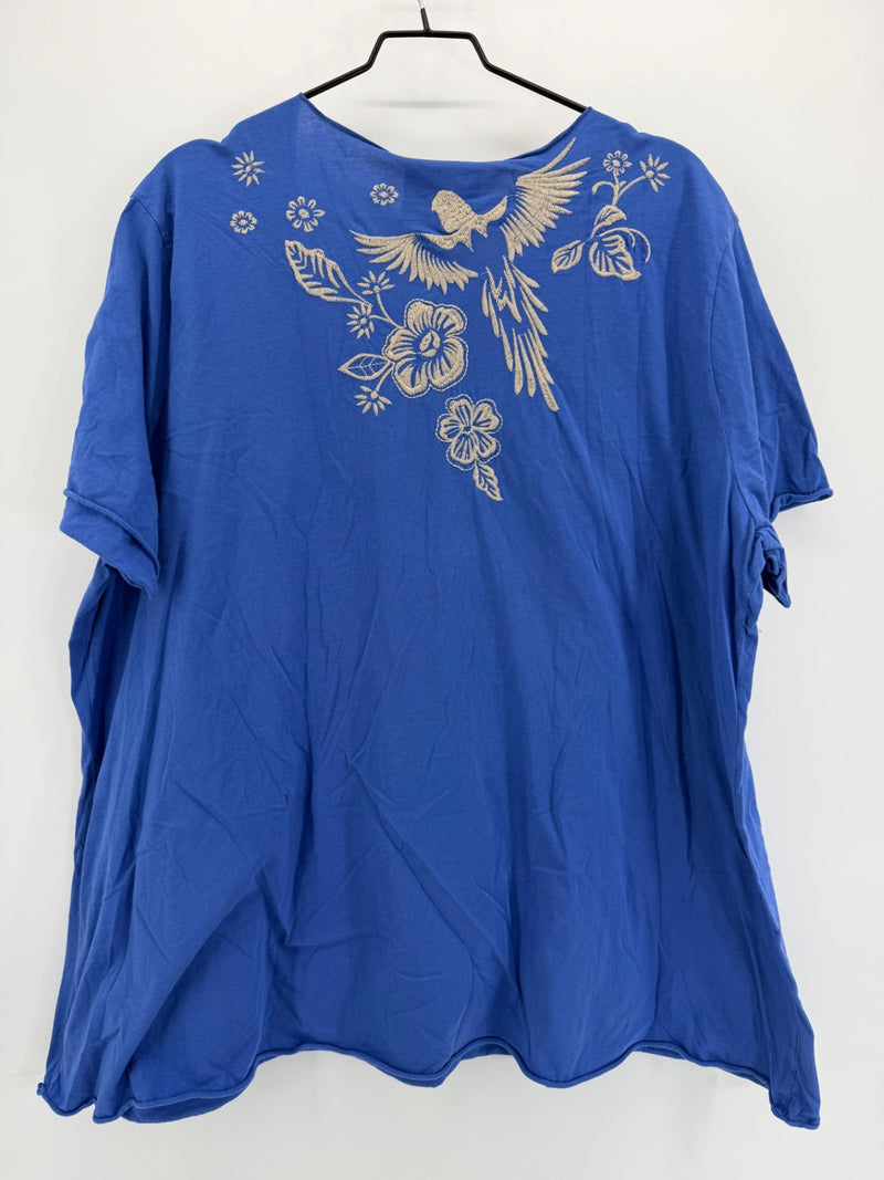 Johnny Was - Blue Beige Embroidered Bird Top - 3X